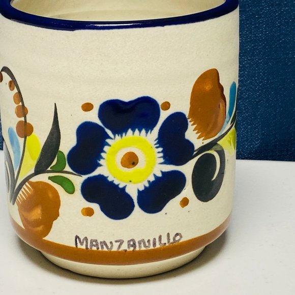 Mexican Pottery Mug with hand painted Floral Pattern Manzanillo Mexico - Picture 3 of 10